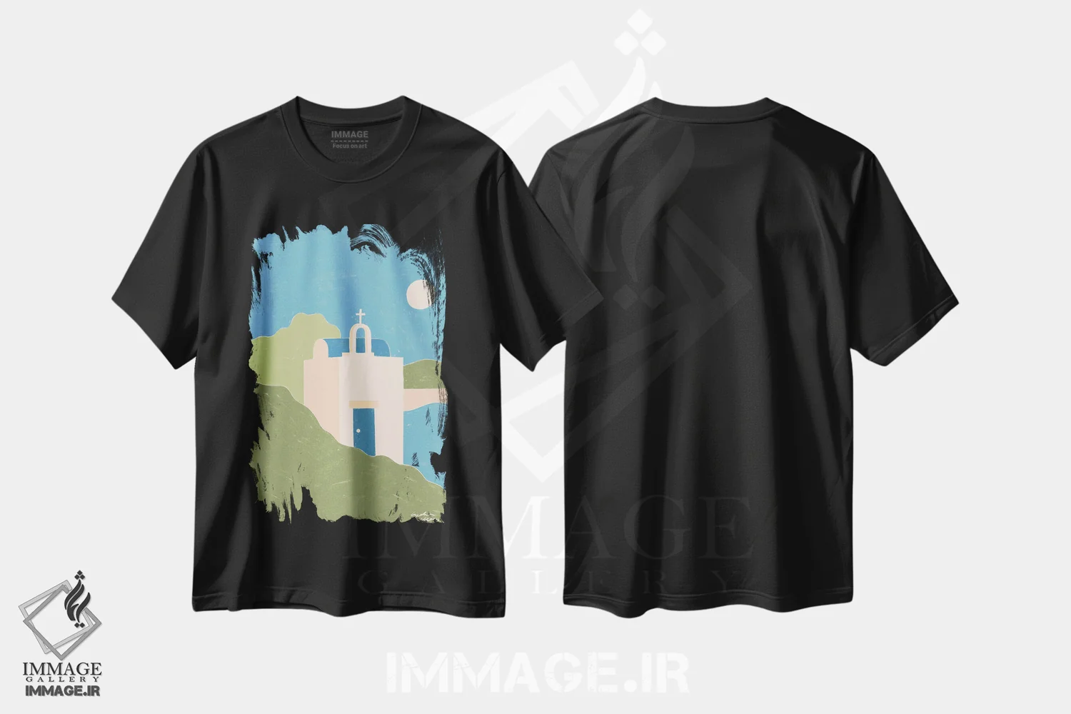 تیشرت مشکی طرح دار – تیشرت طبیعت ,یونان اثر لیدیا الن فروشگاه ایماژ