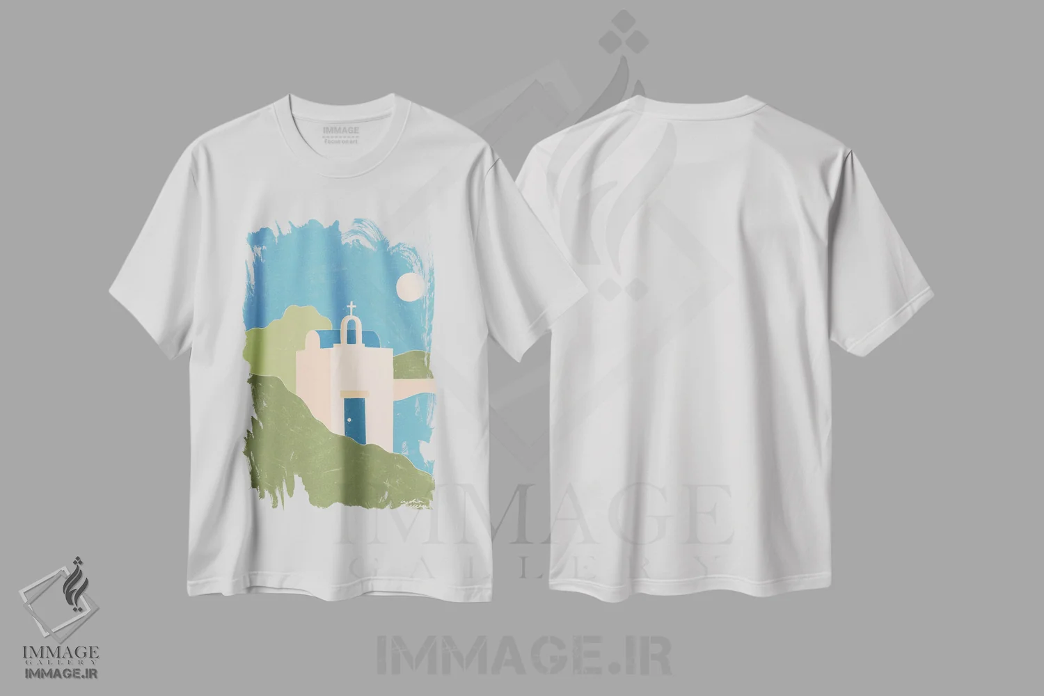 تیشرت سفید طرح دار – تیشرت طبیعت ,یونان اثر لیدیا الن immage.ir