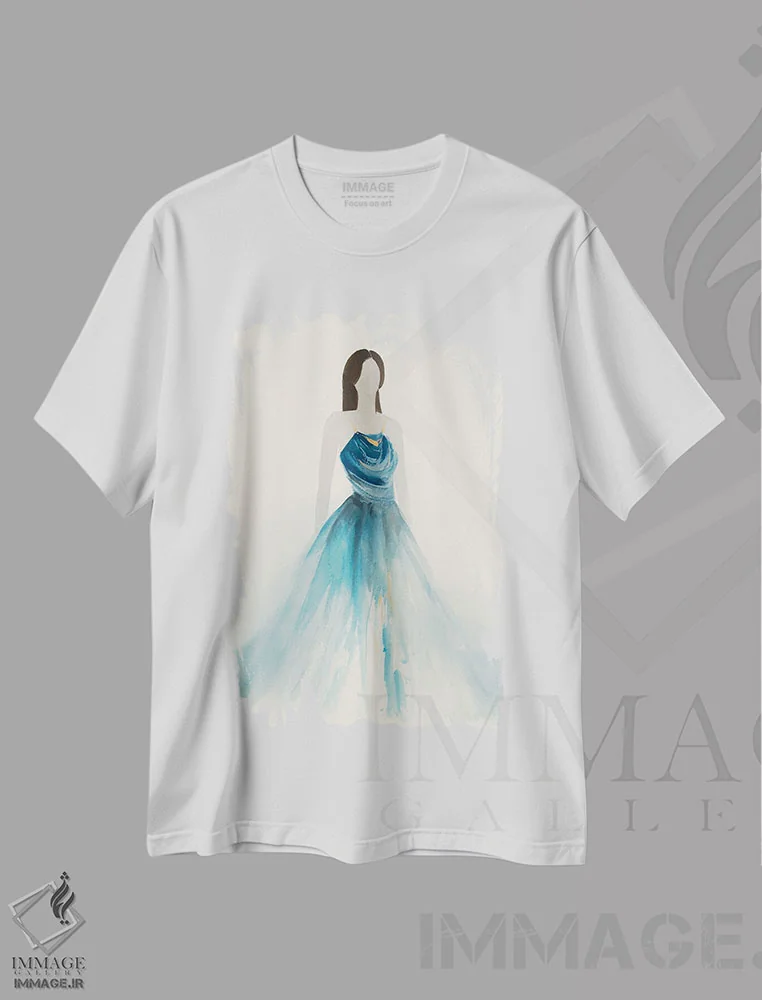 تیشرت سفید طرح دار – تیشرت هنری زنانه ,پیراهن آبی I اثر لیلی کِی immage.ir
