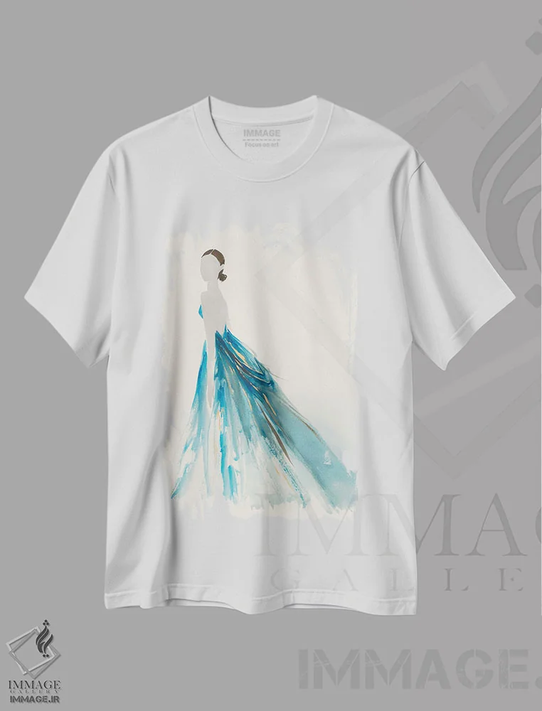 تیشرت سفید طرح دار – تیشرت هنری زنانه ,پیراهن آبی II اثر لیلی کِی فروشگاه ایماژ