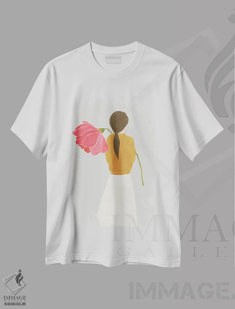 تیشرت سفید طرح دار – تیشرت هنری ,زن گلی I اثر لیلی کِی immage.ir