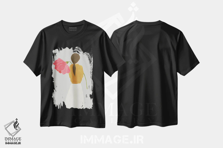 تیشرت مشکی طرح دار – تیشرت هنری ,زن گلی I اثر لیلی کِی فروشگاه ایماژ
