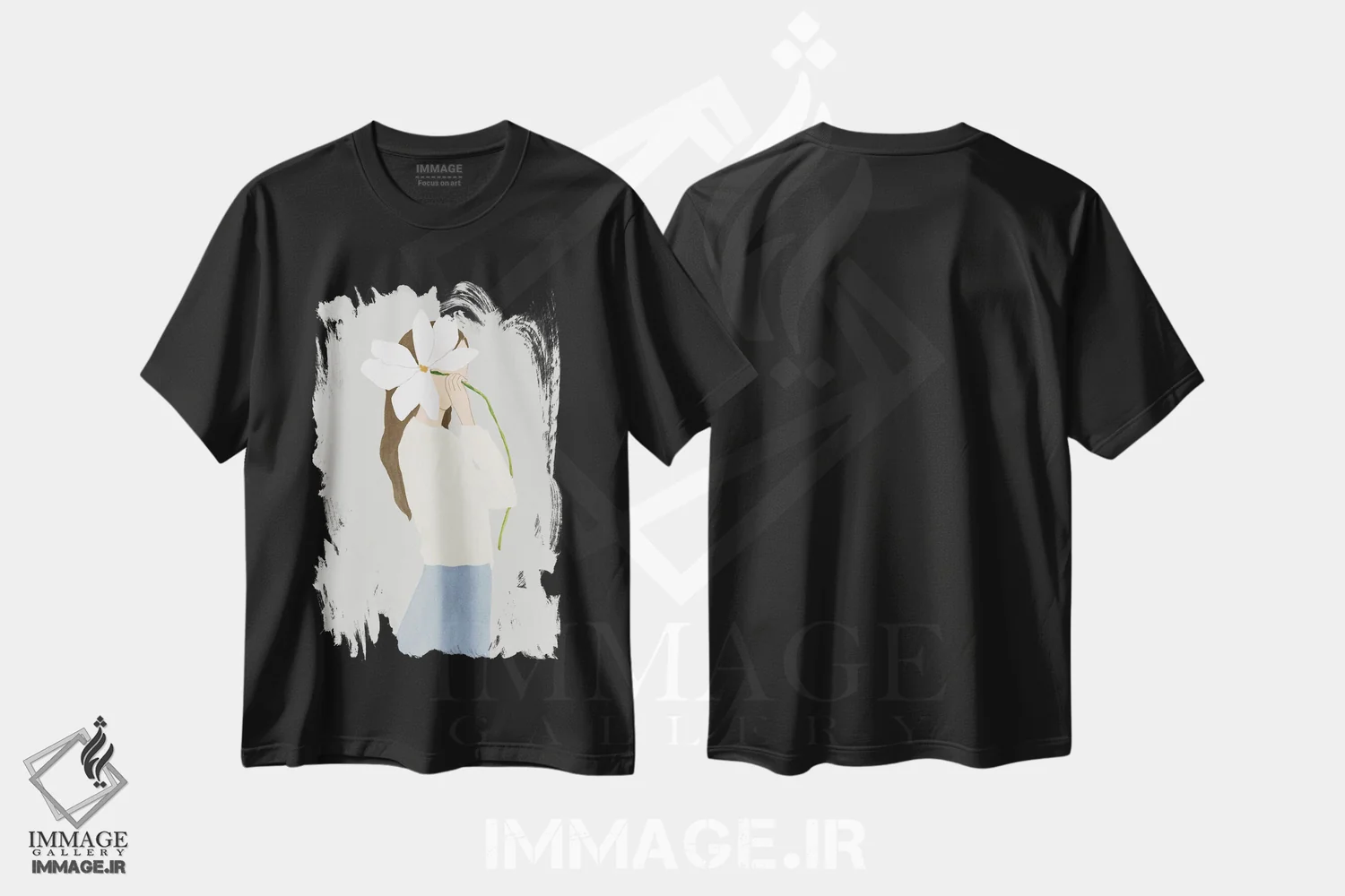 تیشرت مشکی طرح دار – تیشرت هنری مینیمال ,زن گلی II اثر لیلی کِی immage.ir