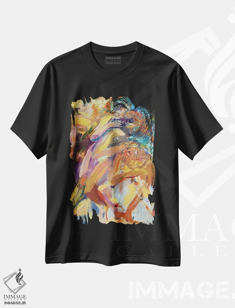 تیشرت مشکی طرح دار – تیشرت هنری پاپ ,خیلی خوشحالم اثر لیدیا لی فروشگاه ایماژ