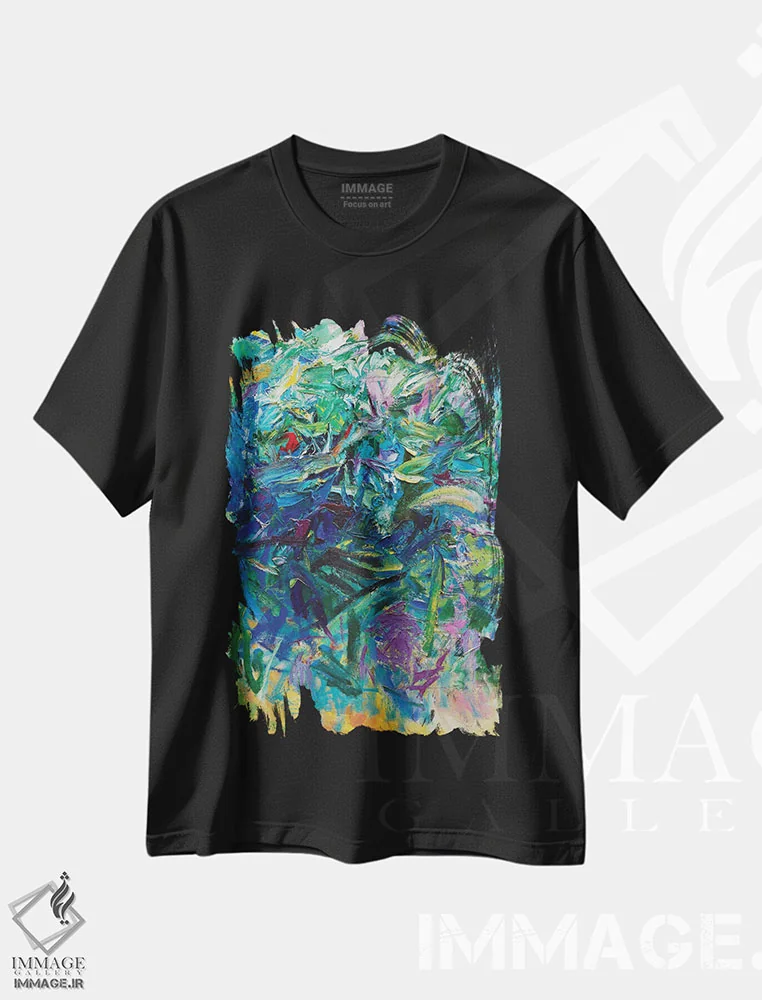 تیشرت مشکی طرح دار – تیشرت انتزاعی ,آبی اثر لیدیا لی فروشگاه ایماژ