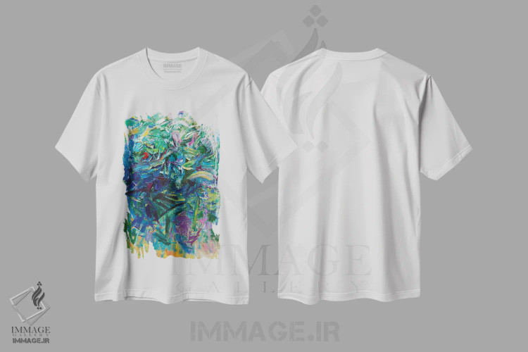 تیشرت سفید طرح دار – تیشرت انتزاعی ,آبی اثر لیدیا لی immage.ir