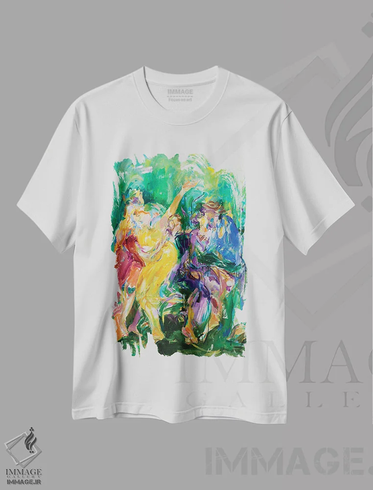 تیشرت سفید طرح دار – تیشرت رقص ,نارسیس بر روی چمن اثر لیدیا لی immage.ir