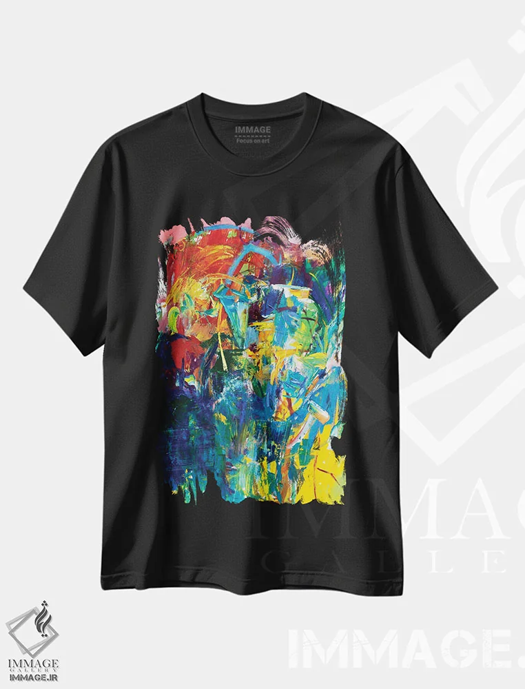 تیشرت مشکی طرح دار – تیشرت انتزاعی ,بازگشت به سیاهی اثر لیدیا لی immage.ir