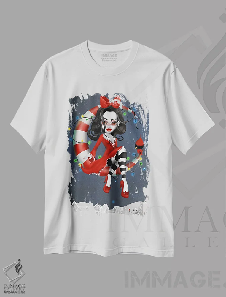 تیشرت سفید طرح دار – تیشرت فانتزی ,ماه نعناعی اثر لیزی فالکون immage.ir