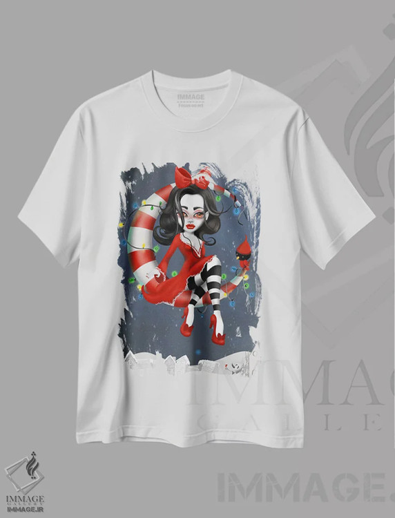 تیشرت سفید طرح دار – تیشرت فانتزی ,ماه نعناعی اثر لیزی فالکون immage.ir