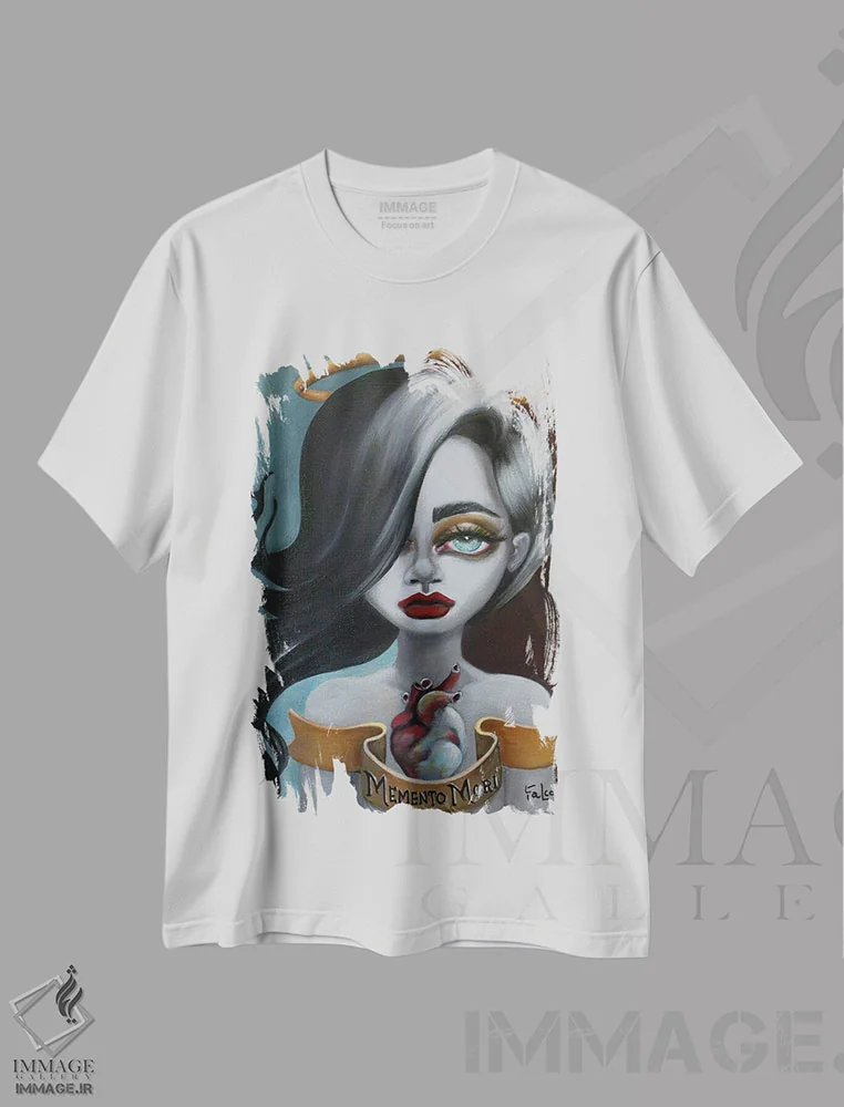 تیشرت سفید طرح دار – تیشرت هنری مفهومی ,یاد مرگ اثر لیزی فالکون فروشگاه ایماژ