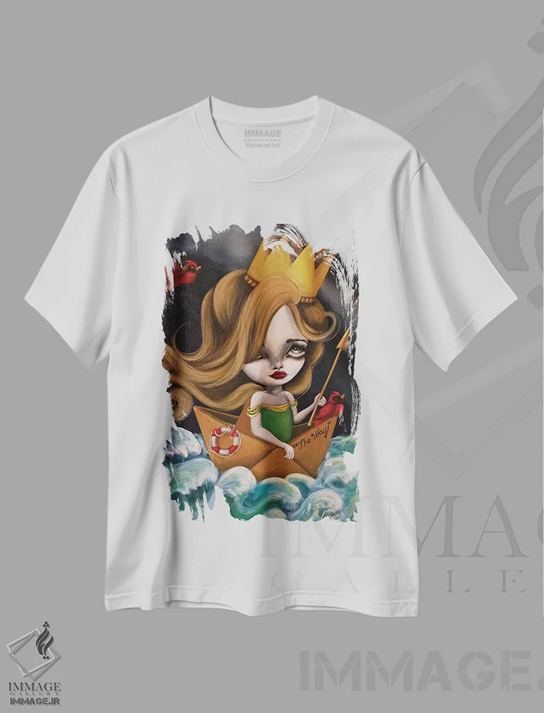 تیشرت سفید طرح دار – تیشرت هنری زنانه ,راه اثر لیزی فالکون فروشگاه ایماژ