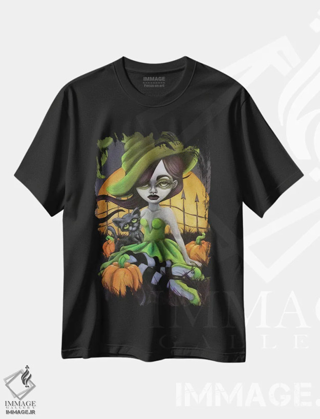 تیشرت مشکی طرح دار – تیشرت هنری زنانه ,الهام نیمه شب اثر لیزی فالکون فروشگاه ایماژ