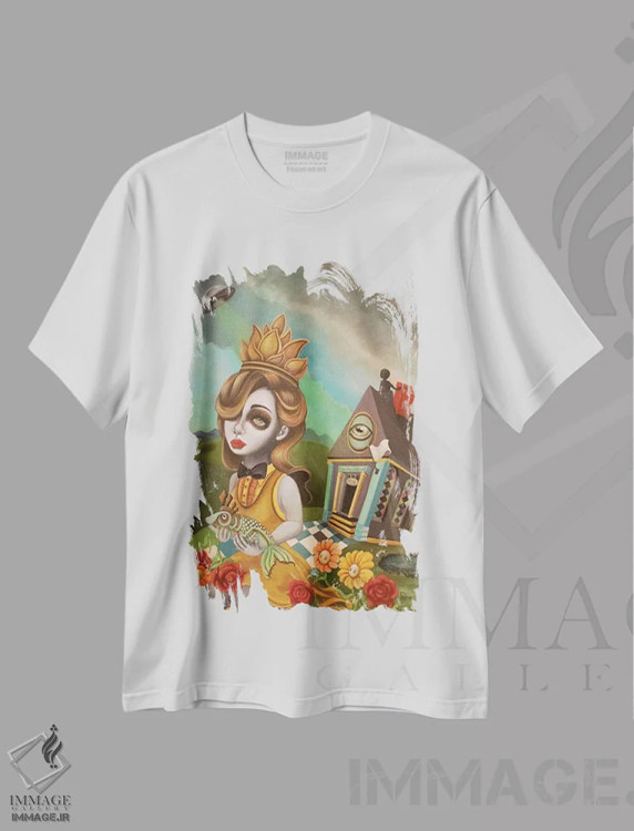 تیشرت سفید طرح دار – تیشرت سورئالیستی ,فقط نیلوفر اثر لیزی فالکون فروشگاه ایماژ