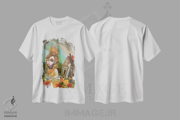 تیشرت سفید طرح دار – تیشرت سورئالیستی ,فقط نیلوفر اثر لیزی فالکون فروشگاه ایماژ