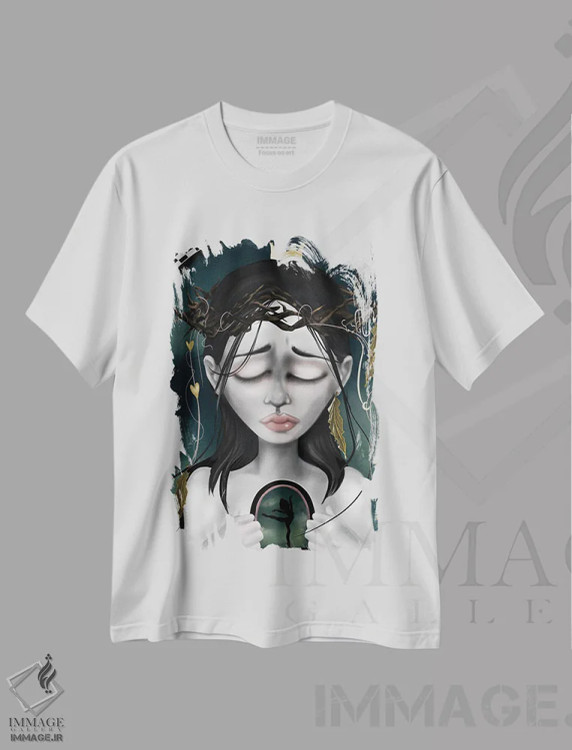 تیشرت سفید طرح دار – تیشرت هنری ,کسی که پنهان می شود اثر لیزی فالکون فروشگاه ایماژ