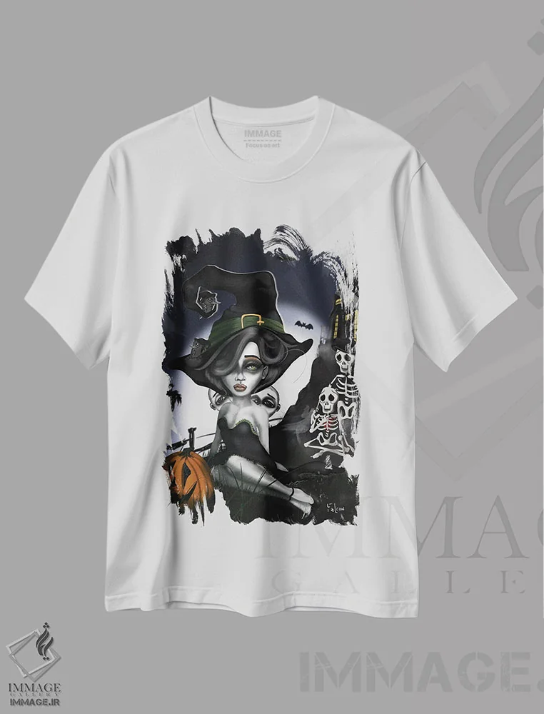 تیشرت سفید طرح دار – تیشرت جادوگران ,تسخیر اثر لیزی فالکون immage.ir