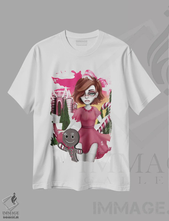 تیشرت سفید طرح دار – تیشرت فانتزی ,سرزمین آبنبات اثر لیزی فالکون immage.ir