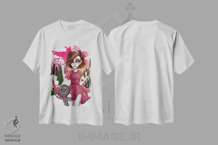 تیشرت سفید طرح دار – تیشرت فانتزی ,سرزمین آبنبات اثر لیزی فالکون immage.ir