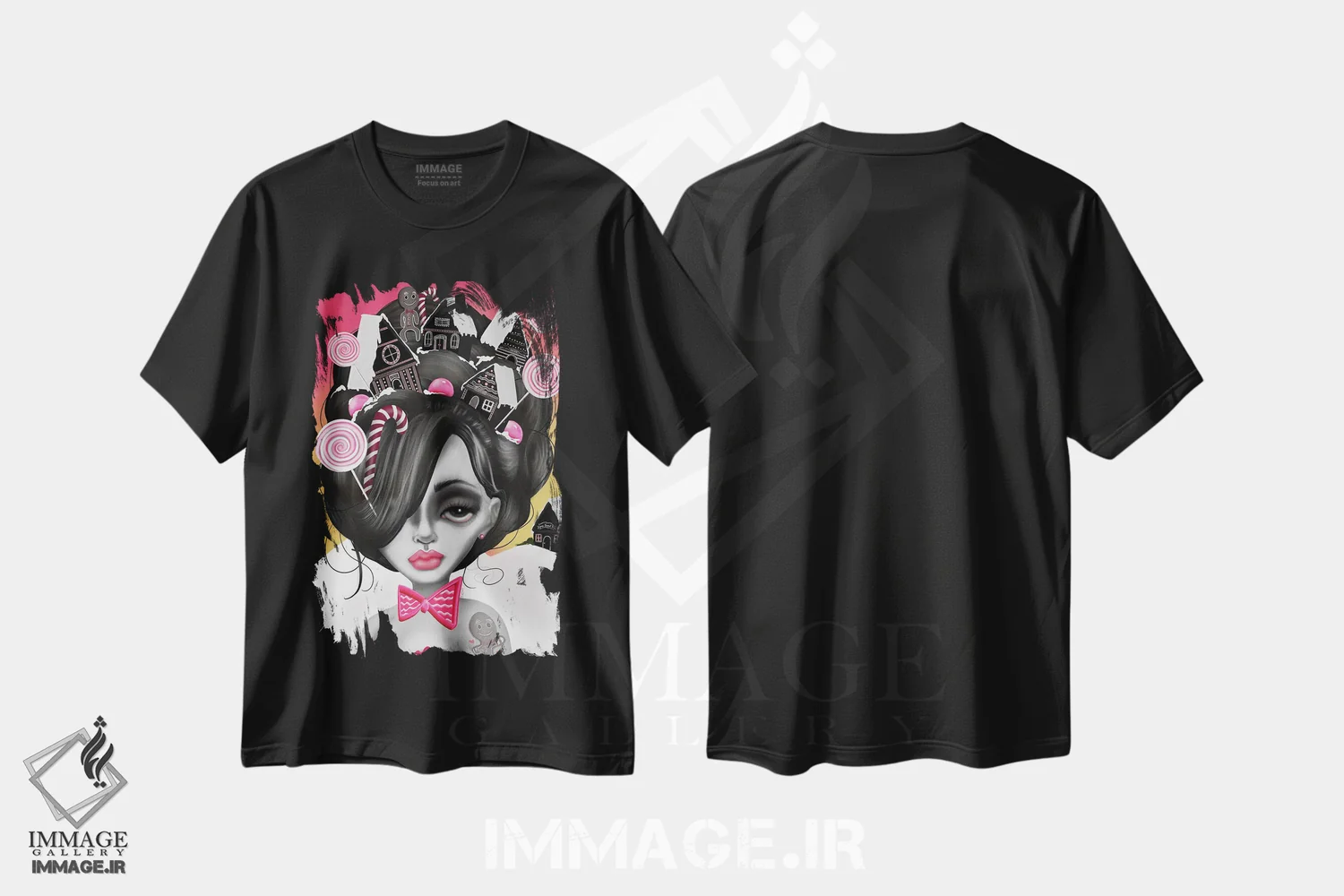 تیشرت مشکی طرح دار – تیشرت هنری ,خوراکی شیرین اثر لیزی فالکون immage.ir