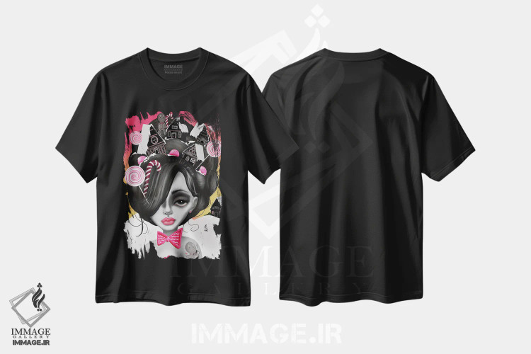 تیشرت مشکی طرح دار – تیشرت هنری ,خوراکی شیرین اثر لیزی فالکون immage.ir