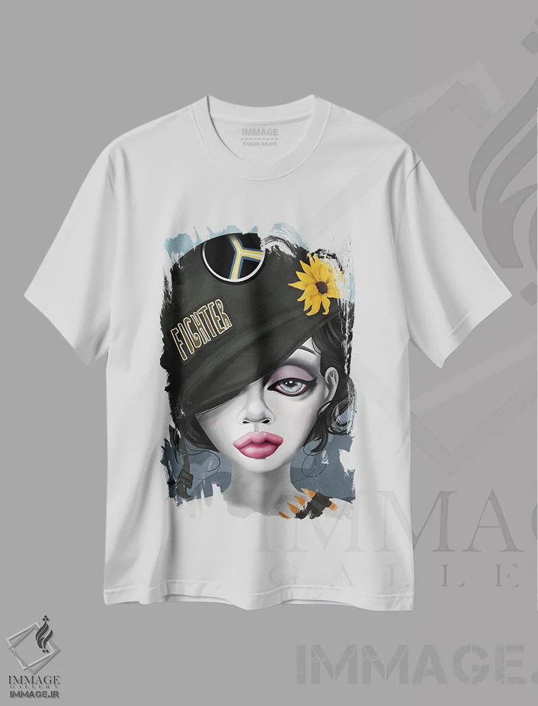 تیشرت سفید طرح دار – تیشرت زنانه ,جنگجو اثر لیزی فالکون فروشگاه ایماژ