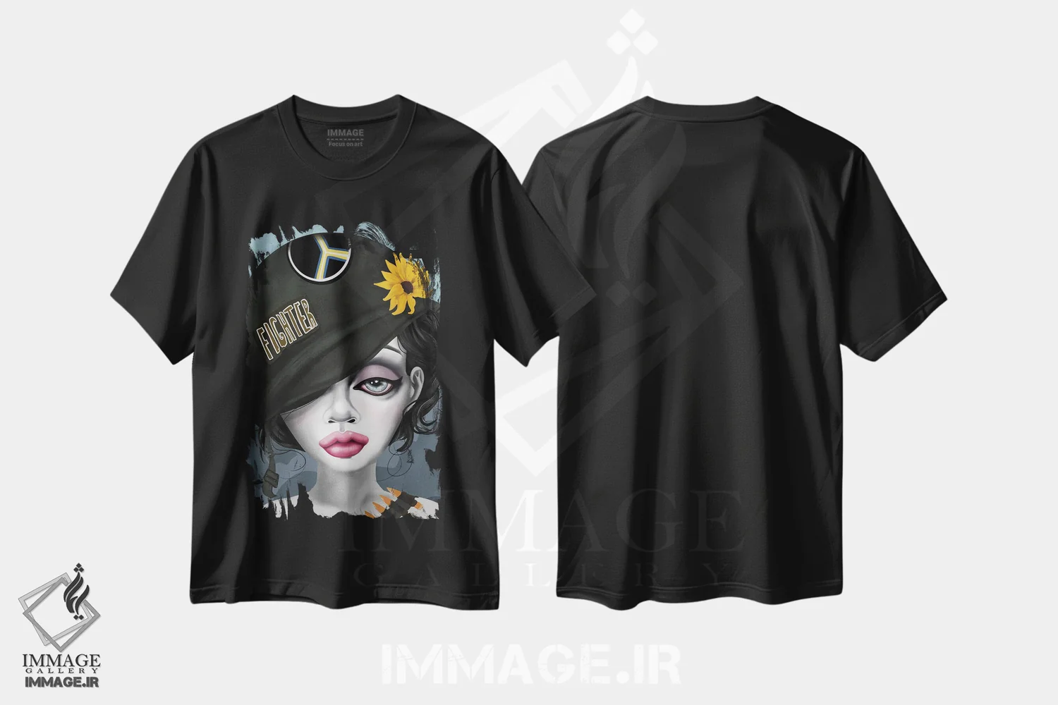تیشرت مشکی طرح دار – تیشرت زنانه ,جنگجو اثر لیزی فالکون immage.ir