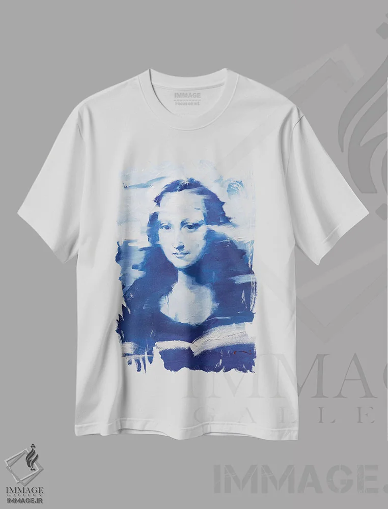 تیشرت سفید طرح دار – تیشرت هنری ,مونا در آبی اثر لی ژو immage.ir