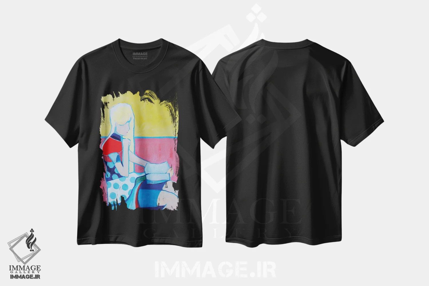 تیشرت مشکی طرح دار – تیشرت هنری ,کتابخوان اثر لی ژو immage.ir