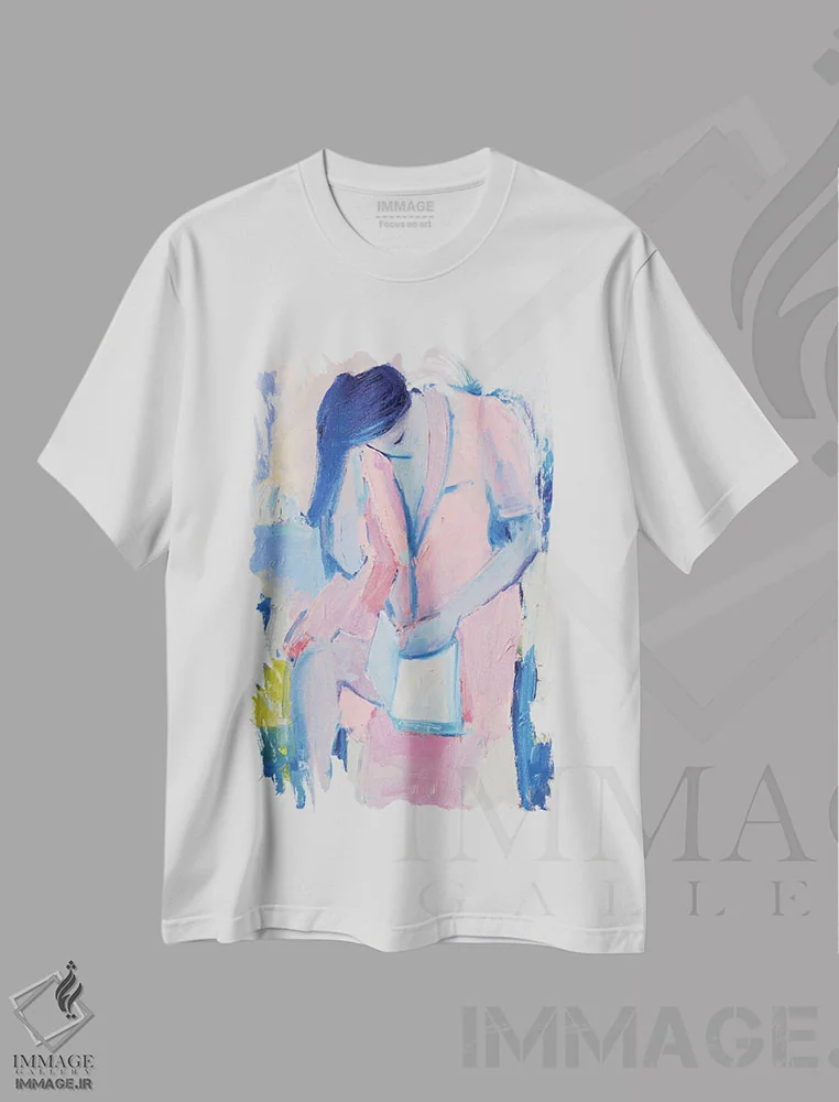 تیشرت سفید طرح دار – تیشرت هنری ,آبی فرانسوی اثر لی ژو immage.ir