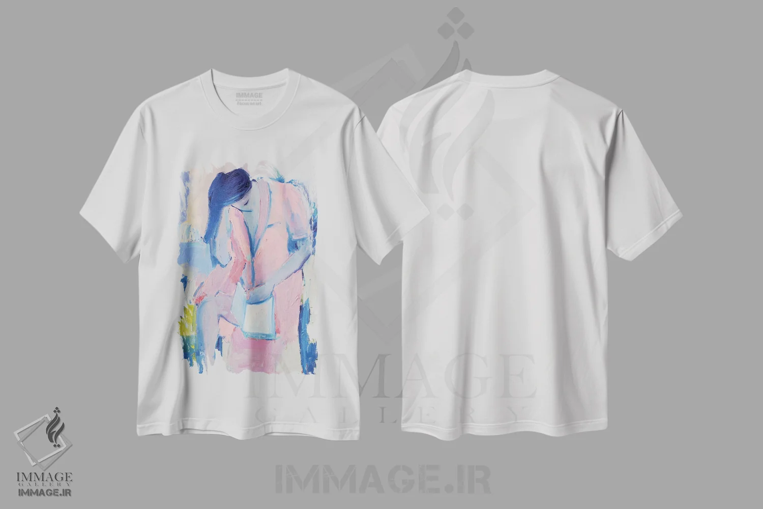 تیشرت سفید طرح دار – تیشرت هنری ,آبی فرانسوی اثر لی ژو immage.ir