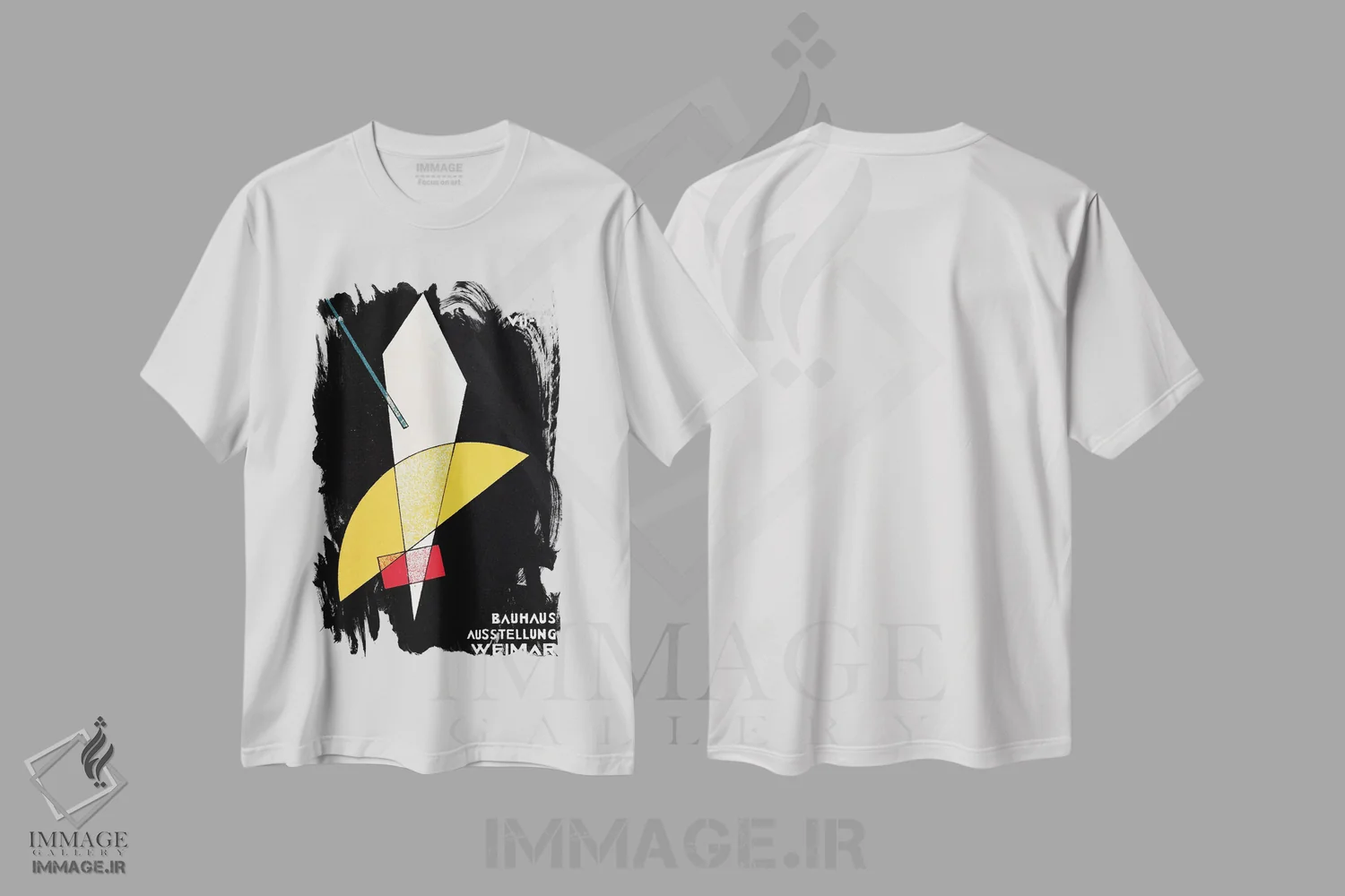 تیشرت سفید طرح دار – تیشرت گرافیکی ,پوستر نمایشگاه باوهاوس در وایمار، آلمان، اثر لازلو موهولی-ناگی فروشگاه ایماژ