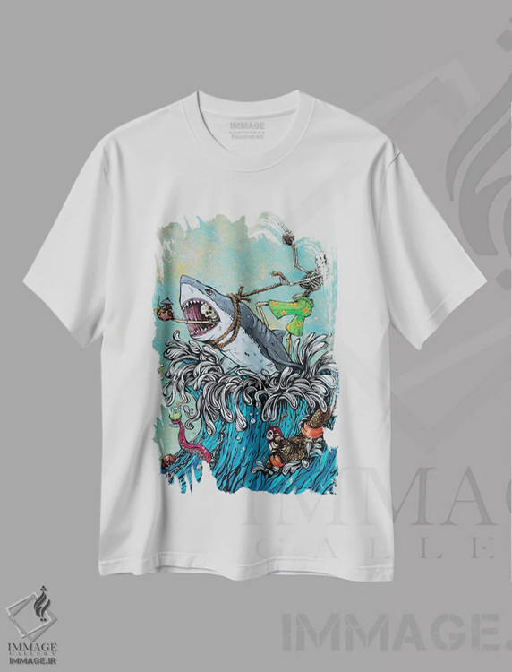 تیشرت سفید طرح دار – تیشرت فانتزی ,موج بزرگ سفید اثر دیوید لوزو immage.ir