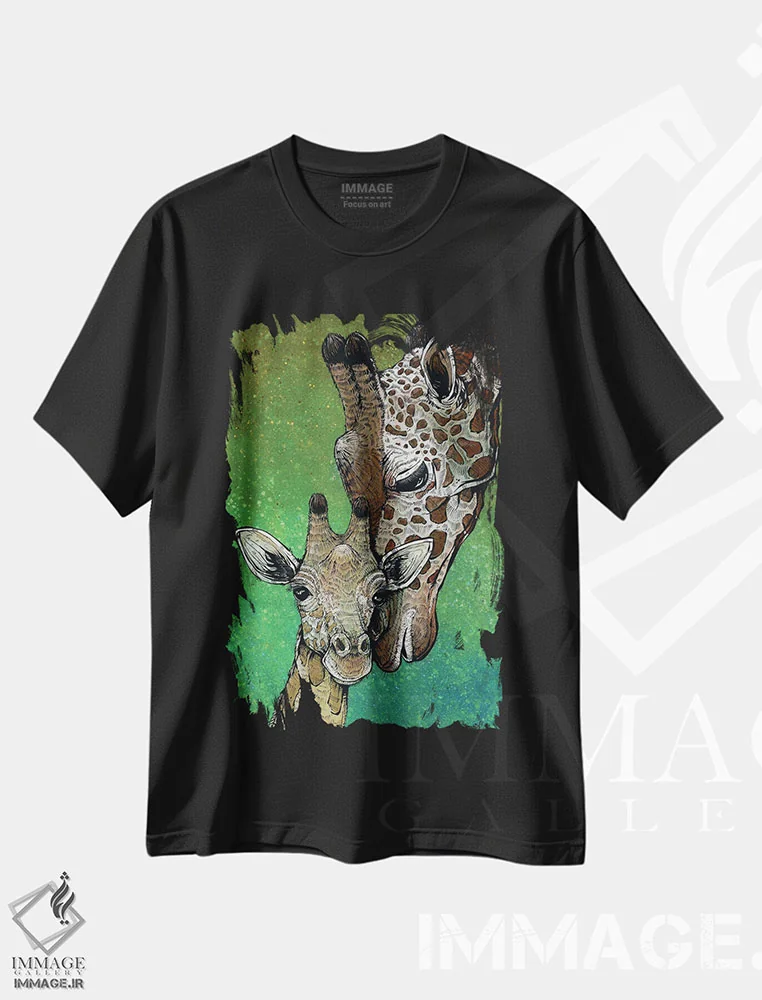 تیشرت مشکی طرح دار – تیشرت حیوانات ,مامان و من اثر دیوید لوزو فروشگاه ایماژ