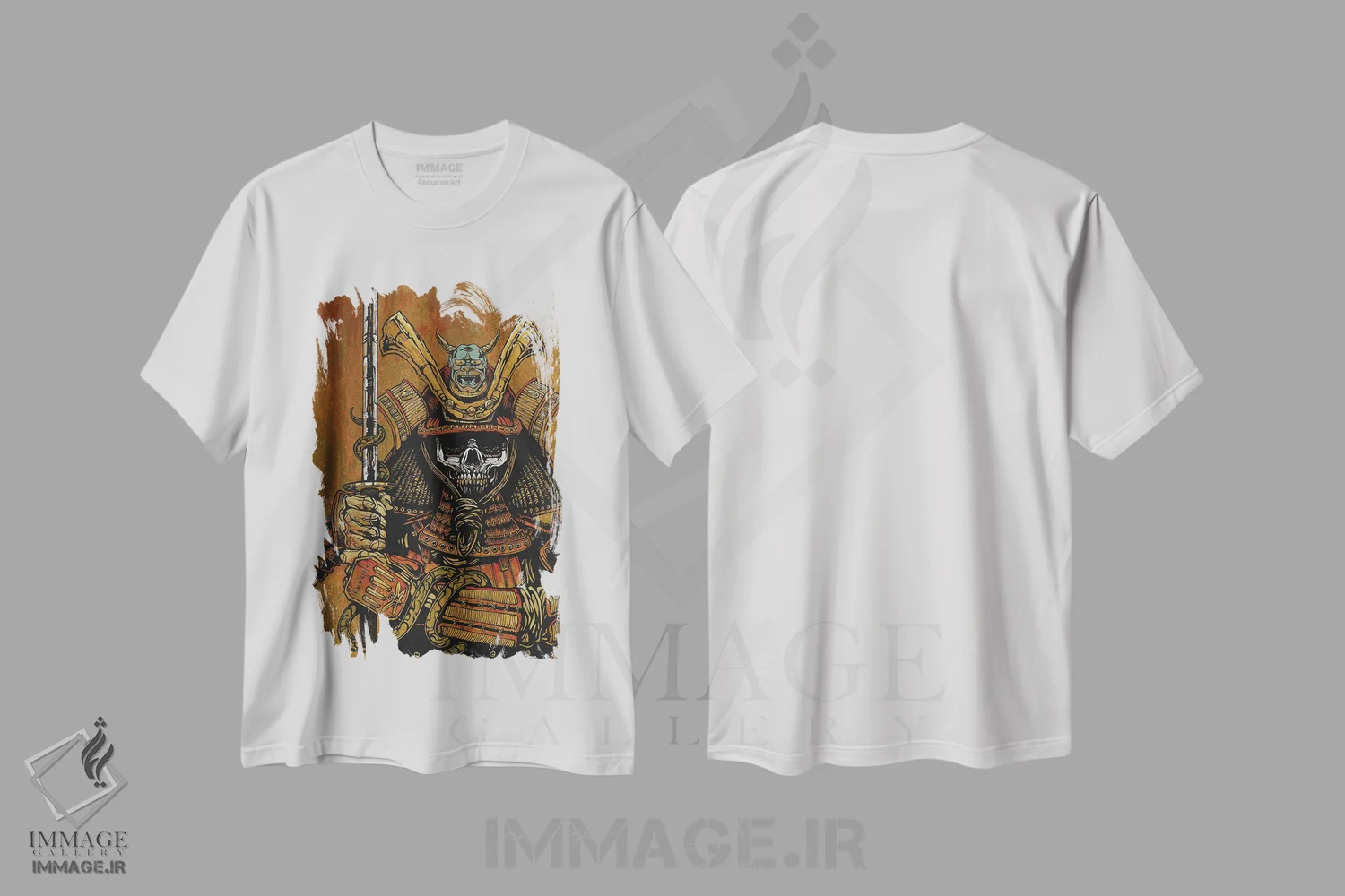 تیشرت سفید طرح دار – تیشرت فانتزی ,به شمشیر سامورایی اثر دیوید لوزو فروشگاه ایماژ