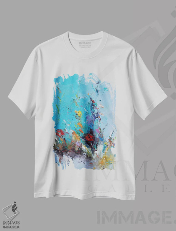 تیشرت سفید طرح دار – تیشرت هنری ,دشت رنگارنگ اثر استانیسلاو لازاروف immage.ir