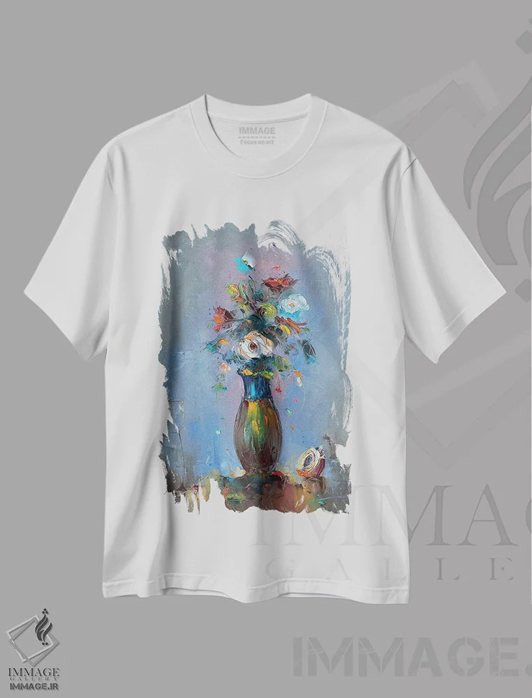 تیشرت سفید طرح دار – تیشرت گلدار ,ترکیب گل ها اثر استانیسلاو لازاروف فروشگاه ایماژ