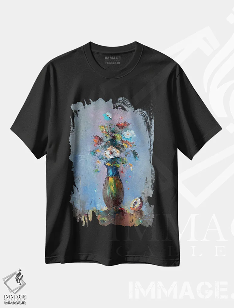 تیشرت مشکی طرح دار – تیشرت گلدار ,ترکیب گل ها اثر استانیسلاو لازاروف immage.ir