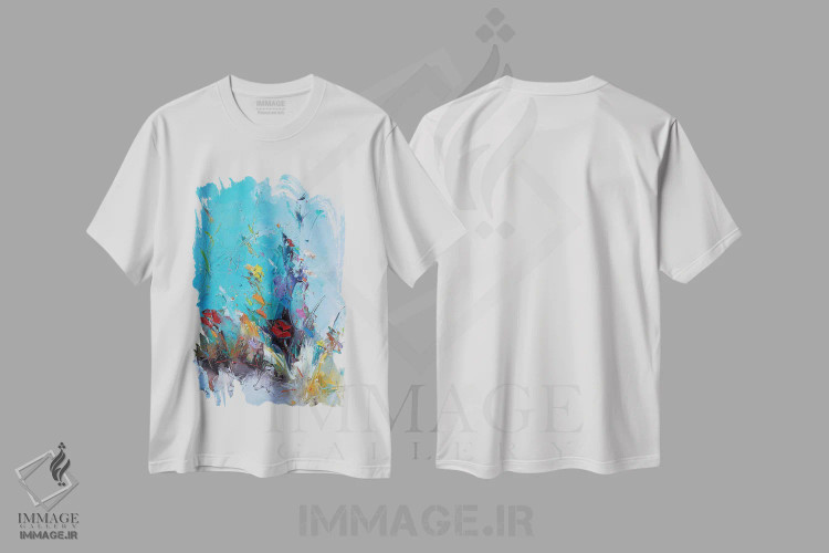 تیشرت سفید طرح دار – تیشرت هنری ,دشت رنگارنگ اثر استانیسلاو لازاروف immage.ir