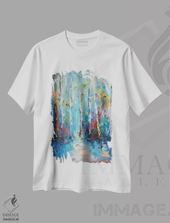 تیشرت سفید طرح دار – تیشرت آبستره ,طبیعت اثر استانیسلاو لازاروف immage.ir