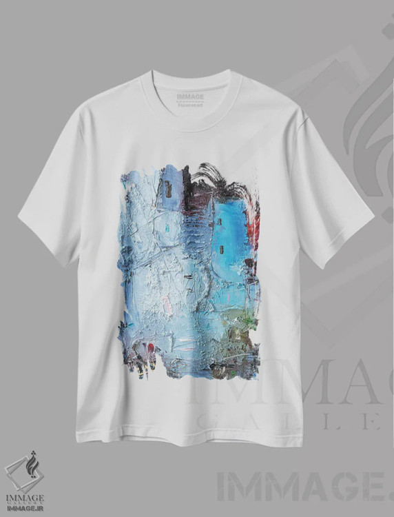 تیشرت سفید طرح دار – تیشرت معماری ,عمودها در آبی اثر استانیسلاو لازاروف فروشگاه ایماژ