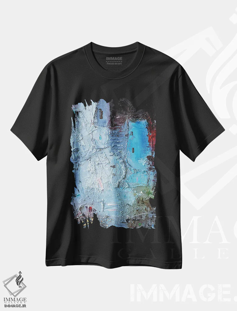 تیشرت مشکی طرح دار – تیشرت معماری ,عمودها در آبی اثر استانیسلاو لازاروف immage.ir