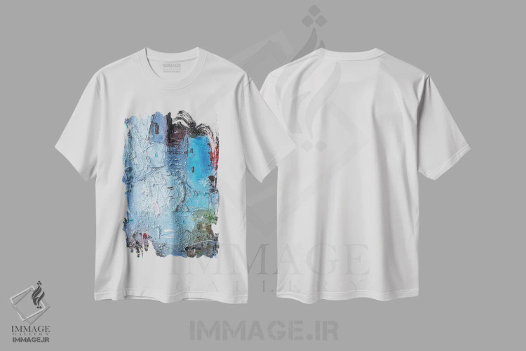 تیشرت سفید طرح دار – تیشرت معماری ,عمودها در آبی اثر استانیسلاو لازاروف فروشگاه ایماژ