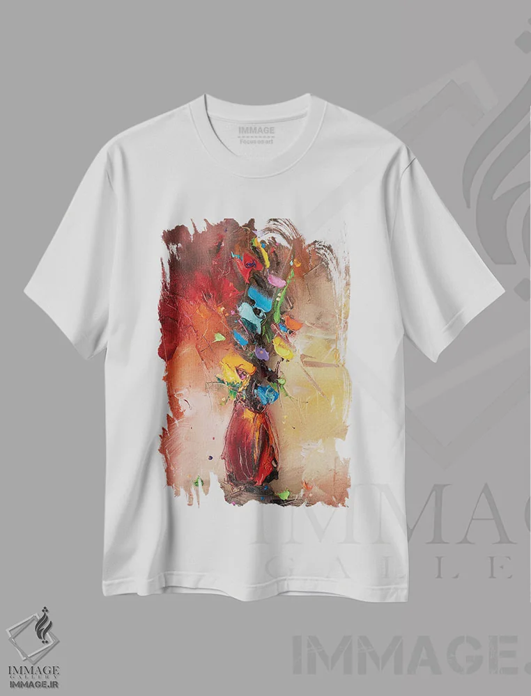تیشرت سفید طرح دار – تیشرت هنری ,اجرا یا نمایش عصرگاهی پاییزی اثر استانیسلاو لازاروف immage.ir
