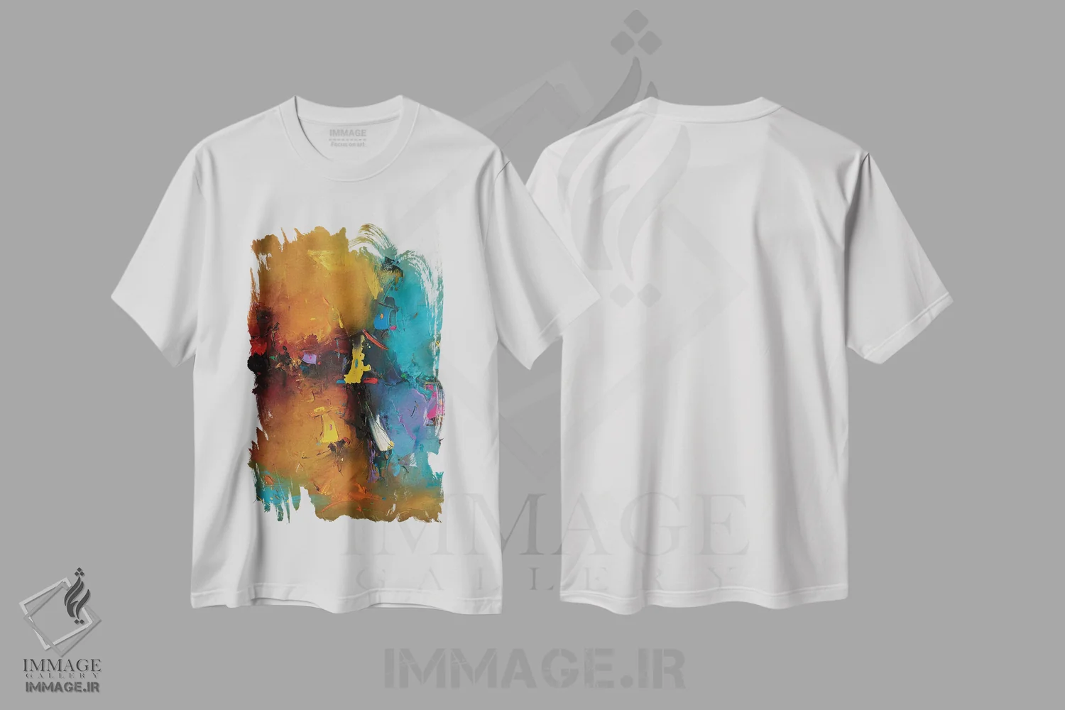 تیشرت سفید طرح دار – تیشرت آبستره رنگی ,جهان ها اثر استانیسلاو لازاروف فروشگاه ایماژ