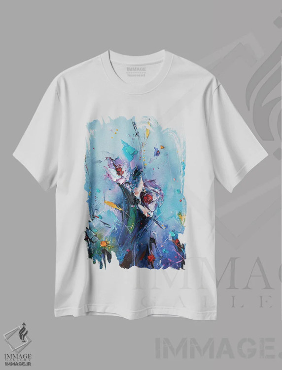 تیشرت سفید طرح دار – تیشرت هنری ,طراوت آبی اثر استانیسلاو لازاروف فروشگاه ایماژ