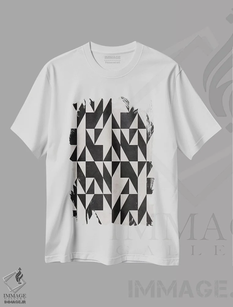 تیشرت سفید طرح دار – تیشرت هندسی ,هنر مدرن اثر فایو بای فایو کالکتیو فروشگاه ایماژ