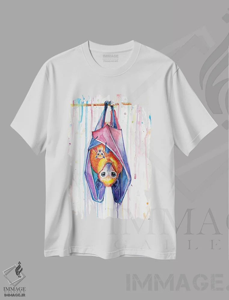 تیشرت سفید طرح دار – تیشرت گرافیکی ,یه دسته خفاش اثر مارک آلانته immage.ir