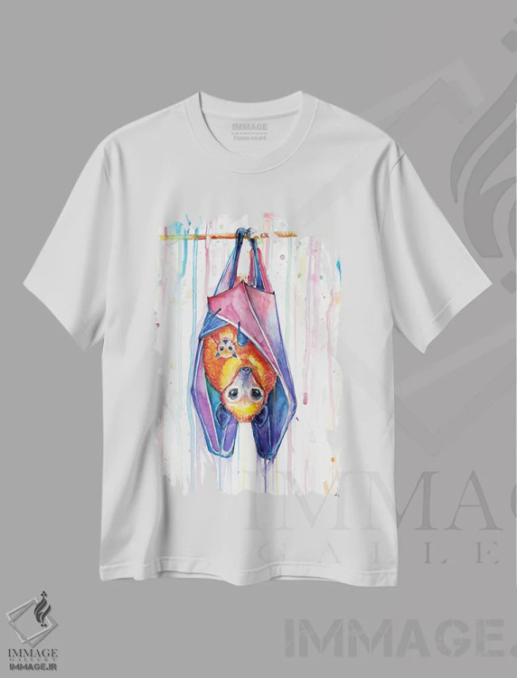 تیشرت سفید طرح دار – تیشرت گرافیکی ,یه دسته خفاش اثر مارک آلانته immage.ir