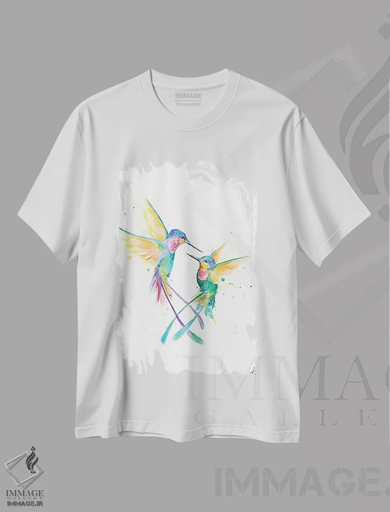 تیشرت سفید طرح دار – تیشرت طبیعت ,مرغ مگس خوار شاد اثر مارک آلانته immage.ir